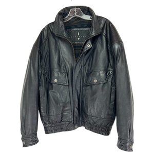 Joshua Ross Men's Size M Long Sleeve Leather Coat Jacket Zip Front Black